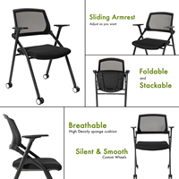 Chaise de conférence pliable ergonomique à dossier mi-haut en maille respirante avec roulettes