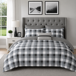 Juego de Ropa de Cama de Algodón con Diseño Clásico a Cuadros Buffalo, en Negro, Blanco y Gris, para B&B, Envío Directo desde la UE, 3 Piezas - Product Image 5