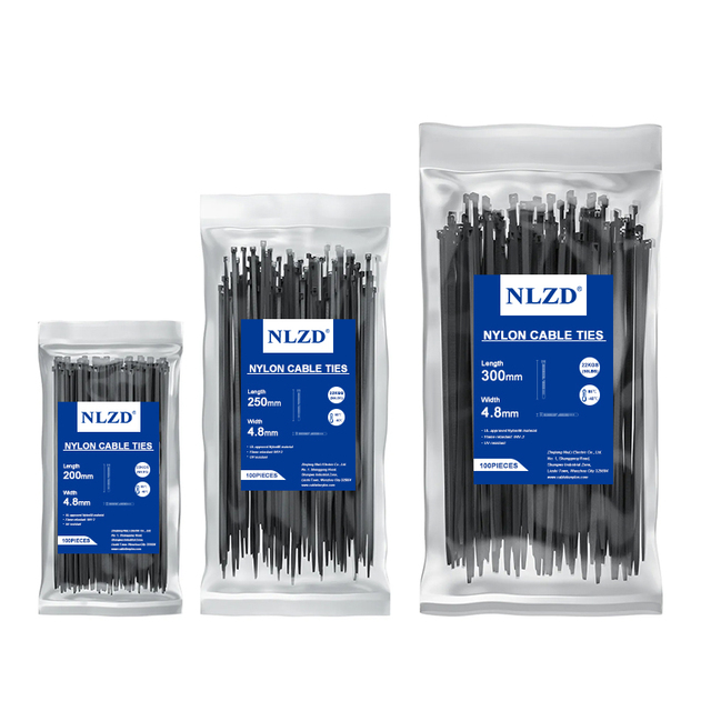 UV Resistant Cold Weather Strong Tension Strength 100 Pack of Black Self-Locking Zip Ties 4.8*200mm Nylon Cable Ties Outdoor Use