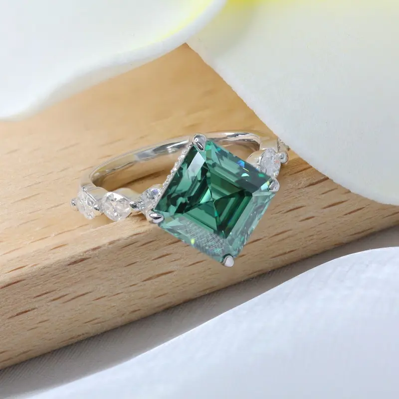 Cincin emas 18K Solid 10K 14K, cincin ascher warna hijau 6ct, perhiasan cincin pernikahan pertunangan berlian Moissanite