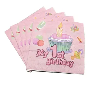 Happy Birthday Design Printed Lunch Napkins Gender Reveal Boys and Girls Party paper napkins customized