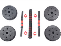 Ensemble d'haltères réglables 40 kg en ciment et PVC, plaques de poids noires, poignée en mousse, équipement de fitness pour entraînement complet du corps