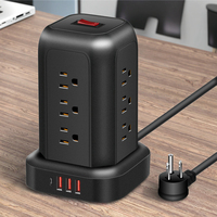 Multiprise 16 en 1 tour compacte prise plate 12 jacks 3 ports de charge USB prise d'extension protection contre les surtensions multiprise