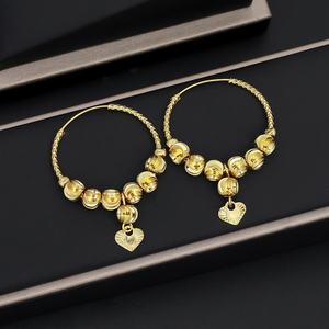 Pendientes de Aro Modernos Unisex JXX, Joyería de Latón Chapado en Oro, Diseño de Corazón con Cuentas, para Fiesta - Product Image 3