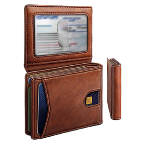 Portefeuille en cuir ciré anti-RFID, <span class=keywords><strong>classeur</strong></span> rechargeable avec plusieurs emplacements pour cartes, portefeuille fin vintage antivol avec poche pour argent liquide - Product Image 2