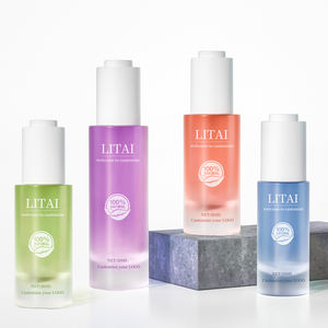 30ml 50ml Emballage Cosmétique Épaule Plate Clair Bleu Rose <span class=keywords><strong>Barbe</strong></span> Cheveux Huile Essentielle Sérum Flacon compte-gouttes en verre avec <span class=keywords><strong>bouton</strong></span> poussoir - Product Image 2