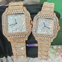 Montre Homme de Luxe Carrée Bling Ciel Étoilé Hip Hop Iced Out Lumineuse Arabe Or Quartz Diamant Montre Couple