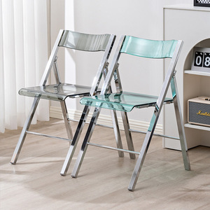 Sedia Pieghevole Trasparente Moderna con Schienale in Acrilico e Telaio in Metallo, Sedia Salvaspazio per Sala da Pranzo e <span class=keywords><strong>Soggiorno</strong></span> - Product Image 1