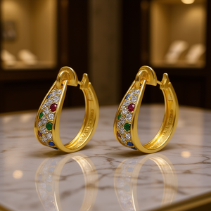 Gold Water Drop <b>Hoop</b> <b>Earrings</b> 18K Solid Gold Diamond Prong Setting Luxury Women's Everyday Wear <b>Fine</b> Jewelry - Product Image 2