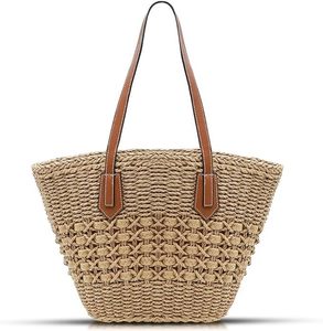 Venta al por mayor de las mujeres Getaway Beach Tote Bag Large <span class=keywords><strong>Camel</strong></span> Woven <span class=keywords><strong>Bandolera</strong></span> Monograma Beige Straw Tote Bag - Product Image 5