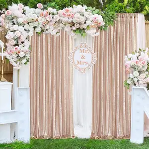 Gorden gaya Modern, backdrop tirai payet emas mawar mewah elegan untuk latar belakang pernikahan