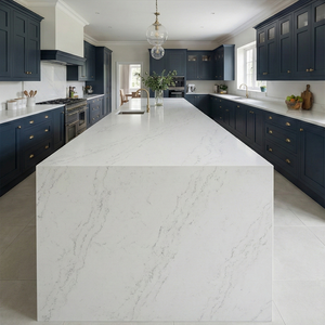 Dalle de pierre artificielle en quartz blanc Calacatta à veines grises de qualité supérieure, durable, directement de l'usine, pour îlot de cuisine moderne, plan de toilette - Product Image 2