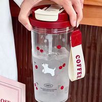 Gourde PC portable pour filles, super mignonne et élégante, avec motif chien et noix de coco, avec cordon et paille, résistante aux hautes températures et anti-fuite