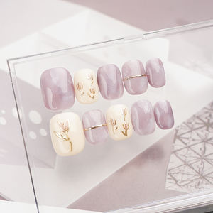 Venta al por mayor Popular 10 piezas <span class=keywords><strong>Noble</strong></span> corto marrón Artificial cubierta completa reutilizable uñas postizas patrón pintado a mano prensa en las uñas - Product Image 5