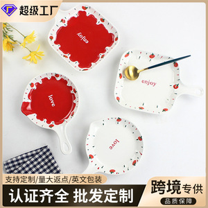 Cross-border ceramic tableware <b>set</b> with ins-style plates, handles, fruit plates, cute <b>dinner</b> plates, and high-temperature - Product Image 3