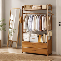 Porte-vêtements autoportant en bambou avec tiroirs, armoire ouverte, organisateur de vêtements multifonctionnel, rangement domestique pour chambre à coucher