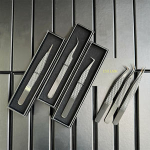 Pinset ekstensi bulu mata logo mega volume dengan pegangan serat pinset ujung serat 45 90 derajat bentuk l - Product Image 3