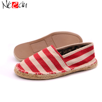 Nikecin — Espadrilles en toile pour femmes, chaussures en tissu plat, sandales à grandes rayures