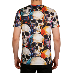 T-shirt <span class=keywords><strong>d</strong></span>écontracté à manches courtes et col rond pour <span class=keywords><strong>homme</strong></span> AQTQ, imprimé par sublimation, motif crâne 3D coloré, style pop art vintage, idéal pour le streetwear - Product Image 4