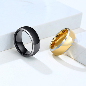 Anello da uomo DIGNORN semplice vintage gotico vichingo per matrimonio, placcato oro 18K, in tungsteno nero, con incastonatura geometrica a canale, gioielleria raffinata - Product Image 1