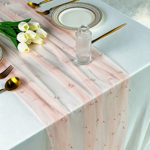 European Style Pearl Mesh Table <b>Runner</b> 100 Polyester Beaded Decor For Wedding Living Room Outdoor Use - Product Image 2