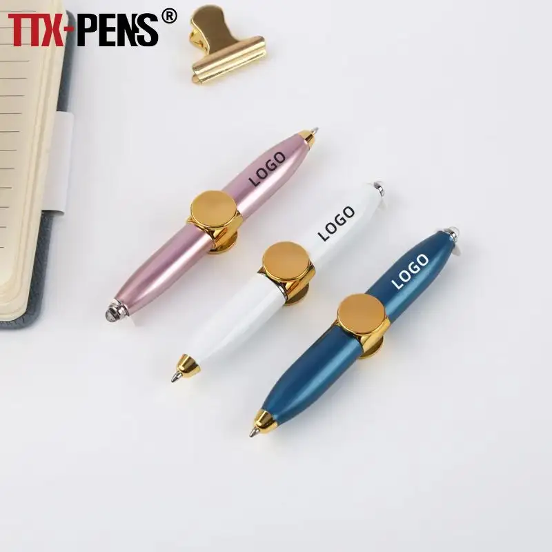 TTX 3 in 1 Mini Multifunktion ale Dekompression Finger Gyro Led Light Spinning Metal Kurzer Kugelschreiber Gel Pen Mit Lasered Logo