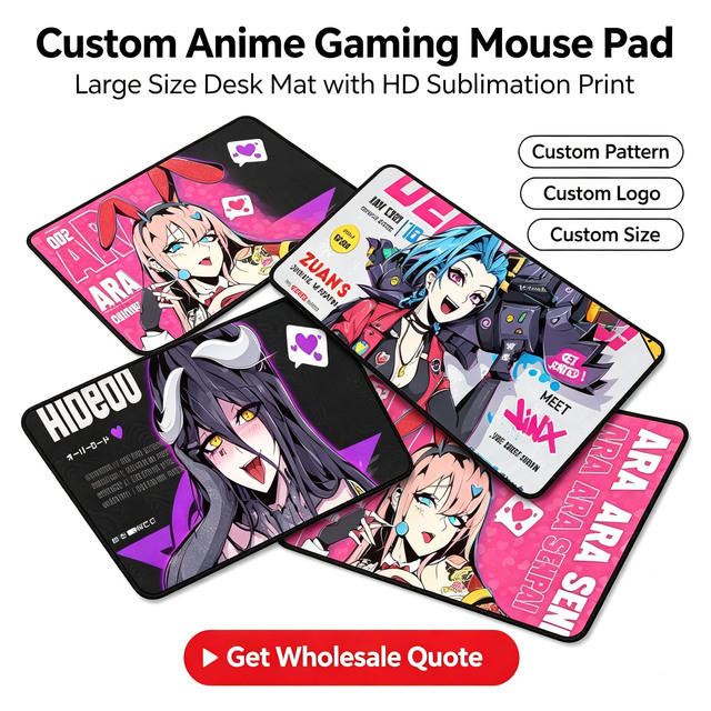 Personalized Custom Anime Character XXL Gaming Mouse Pad Locked Stitched Edge Rubber Non Slip Desktop Decoration Factory Supply