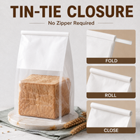 Bolsas de Pan con Cierre Metálico Blancas con Ventana Transparente, Empaque para Panadería, Galletas y Bocadillos, Disponibles en Stock