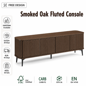 <span class=keywords><strong>Mobile</strong></span> TV Scanalato in Rovere Affumicato Stile Japandi, Fornitore OEM di Mobili per Soggiorno Personalizzati, Basso MOQ - Product Image 1