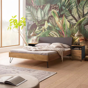 Tête de <span class=keywords><strong>lit</strong></span> minimaliste en bois de chêne massif, <span class=keywords><strong>lit</strong></span> extensible en cuir noir et blanc avec fonction rembourrée pour appartements - Product Image 1