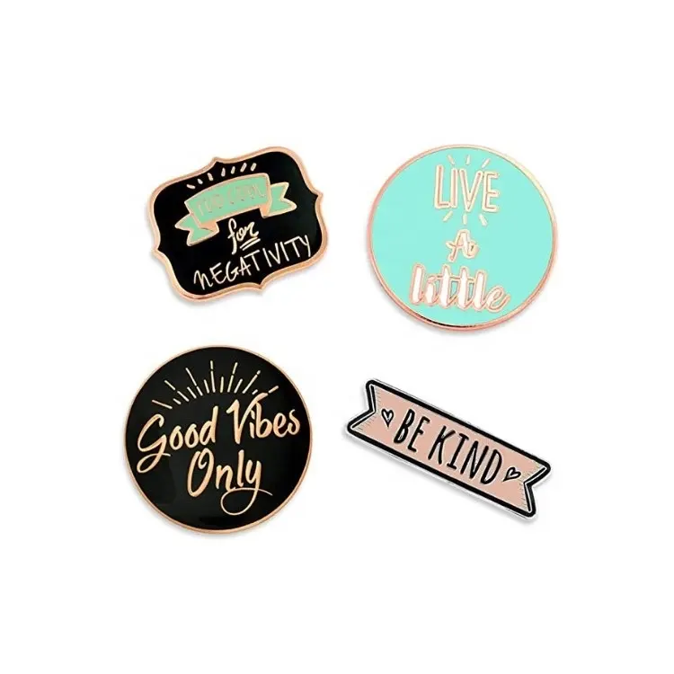 Good Vibes Inspirasional Enamel Lapel Pin Set Suvenir Desain Kustom Lencana Kopling Kupu-kupu & Emblem Besi Logam JF