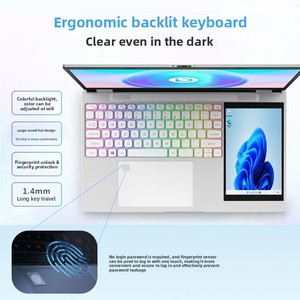 <span class=keywords><strong>Ordinateur</strong></span> <span class=keywords><strong>portable</strong></span> fin et léger à double écran personnalisé 15,6 + 7 pouces, processeur Intel Celeron N100, SSD, clavier rétroéclairé RVB, pour le bureau et l'apprentissage - Product Image 2