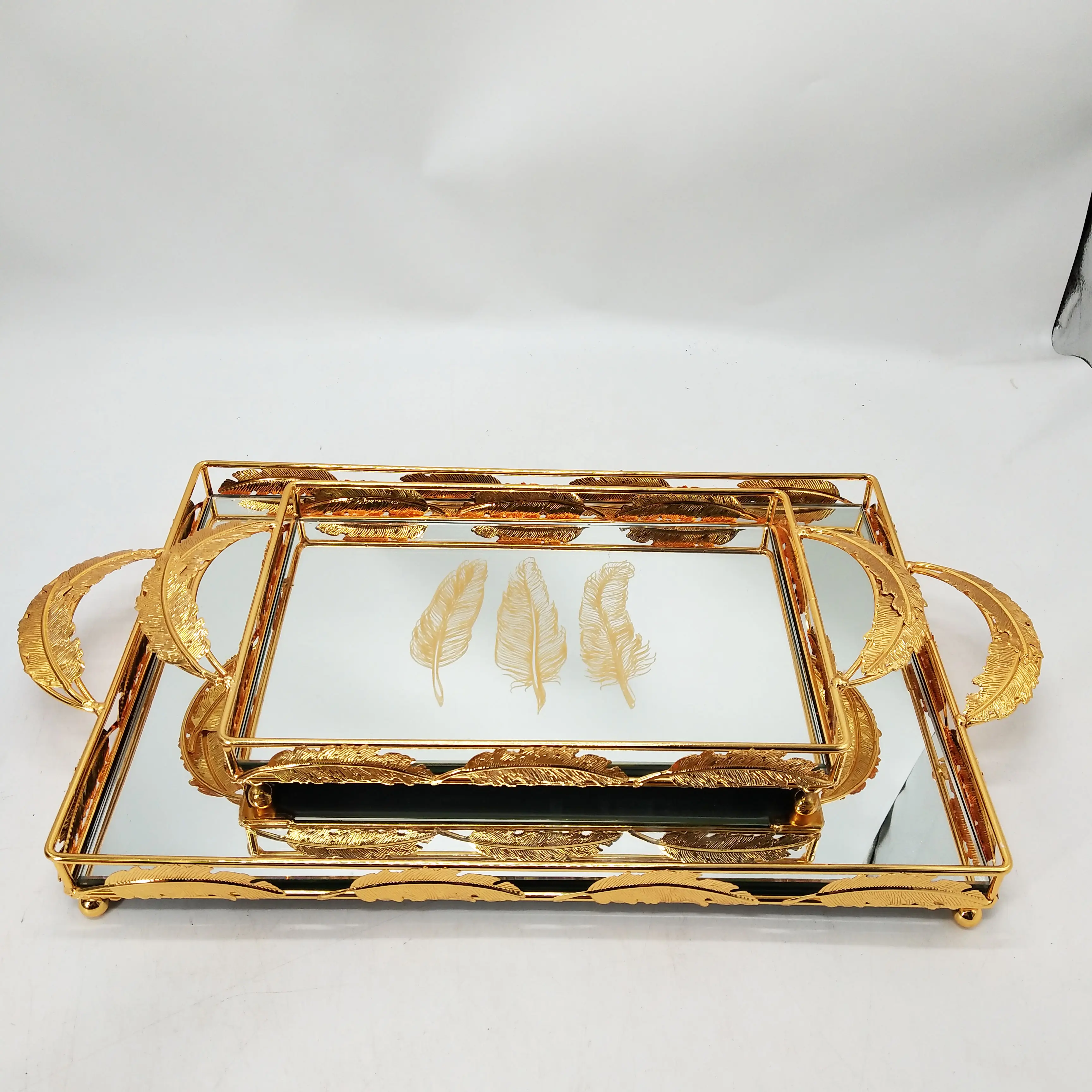 Nước Hoa thủy tinh Vanity Hình Chữ Nhật Trang Trí Nội Thất Đồ Trang Sức Kim Loại Rose Gold Kim Loại Phục Vụ Gương Trang Trí Khay