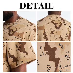 T-shirt Homme KingSen Oversize Imprimé Camouflage Désert Coton Épais Molleton Bouclette Coupe Boxy Épaules Tombantes Style Streetwear Décontracté - Product Image 6
