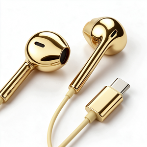 Chrome Coloured Wired Earphone Chrome Wired <b>Earbuds</b> Type C <b>Pink</b> Wired <b>Earbuds</b> Type C Chrome Headphones Chrome Wired Headphones - Product Image 6