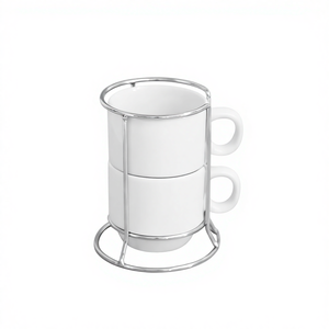 Regalo para el Día de la Madre Juego de Tazas de Café de Cerámica Lindas con Logo Personalizado y Soporte Metálico para 4 Tazas en Blanco para Sublimación por Transferencia de Calor Grande - Product Image 3