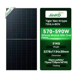 Jinko JKM570N-72HL4 Panel surya Bifacial, kaca ganda 570W 575W 580W tipe N dengan garansi Liner 30 tahun