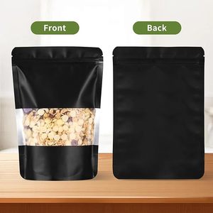 Sacs anti-odeurs, pochettes verticales refermables en Mylar transparent avec fenêtre et fermeture éclair pour le stockage alimentaire, le café, les collations et l'emballage alimentaire - Product Image 1