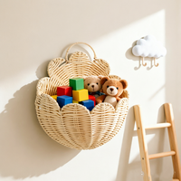Conjunto de Cestos Decorativos de Rattan para Parede, Organizador Suspenso em Forma de Flor para Sala de Estar e Quarto, Decoração Boho para Armazenamento em Casa