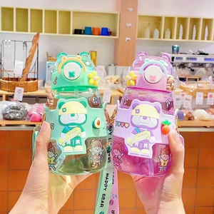 Large 600ml Kids Water <b>Bottles</b> with Straw Cute Cartoon Character Rope for School <b>Travel</b> Student Girls' - Product Image 1