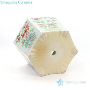 RYSZ12  Pot à fleurs hexagonal en céramique antique peint à la main avec motif floral Famille Rose - Product Image 6