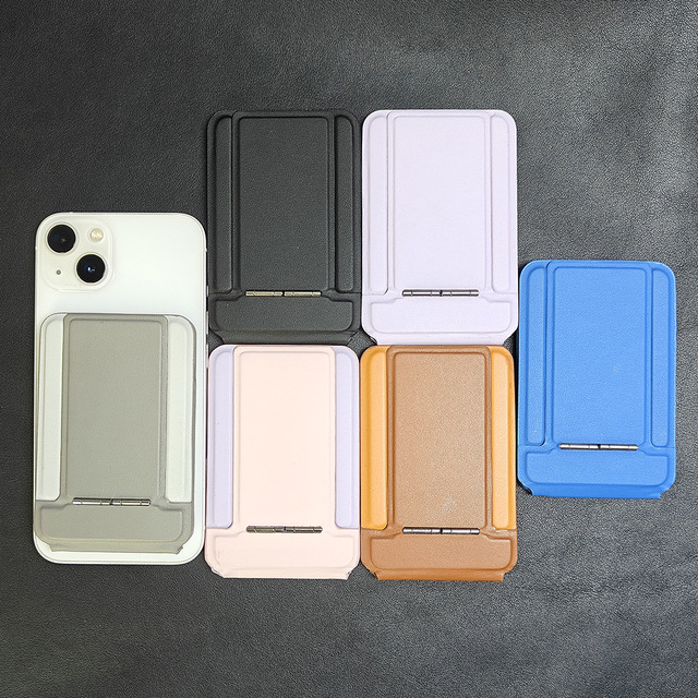Customized Mirror Card Holder Magnetic Double Shaft Pluggable Pu Foldable Tripod Bracket Leather Card Holder Wallet