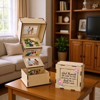 Boîte à photos en bois personnalisée avec logo, gravée au laser, pliable en accordéon, pour exposition d'images, boîte de rangement pour souvenirs, cadeau commémoratif en gros