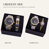 Ensemble de montres de luxe pour couple avec bracelet, montres rondes à quartz et coffret cadeau pour la Saint-Valentin et les anniversaires