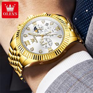 ساعة OLEVS 2932 بتصميم مخصص وشعار حسب الطلب، ساعة أنيقة مقاومة للماء كلاسيكية ذهبية مرصعة بالألماس متعددة الوظائف كرونوغراف كوارتز للرجال - Product Image 4