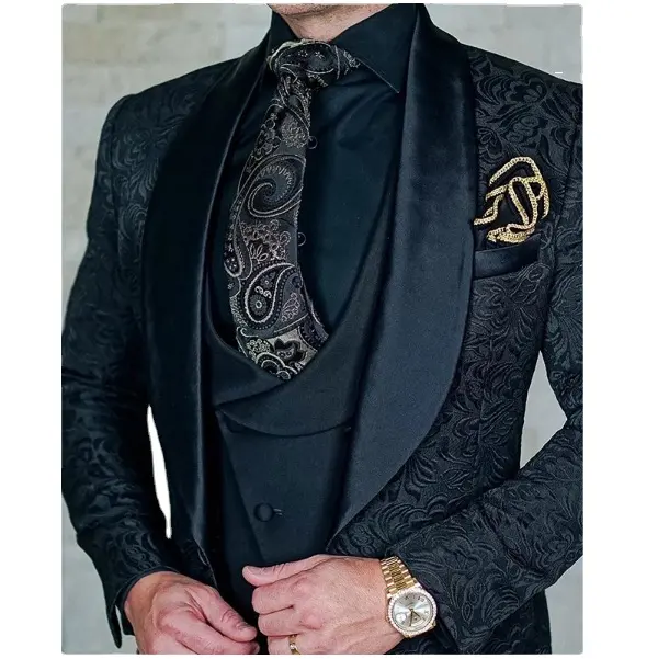 2022 costumes d'affaires Ialian Design personnalisé noir smoking veste 3 pièces marié Terno costume pour hommes (veste + gilet + pantalon)