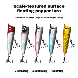 Leurre flottant popper 75mm 85mm 100mm, longue portée, appât dur, revêtement laser, pêche en mer, hameçons triples - Product Image 4