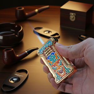 JIFENG JF-TZ272 Ejderha Tasarımlı Butik Metal Altın Puro Çakmağı ve Kesici Alet Seti 2'si 1 Arada - Product Image 3