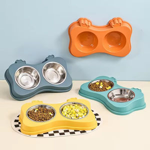 Tugas berat baja tahan karat antiselip mangkuk hewan peliharaan ganda untuk kucing dan anjing makanan dan air Anti tumpah - Product Image 1