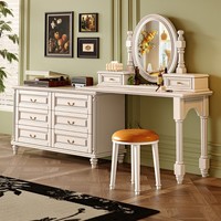 Commode multifonctionnelle en bois massif de style vintage, table de maquillage rétro pour chambre à coucher, coiffeuse, table de chevet